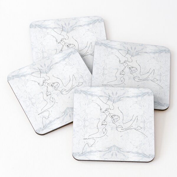 Artikelvorschau, White Black Couple Kiss Lips Continuous Line Drawing on Marble Texture Pattern  entworfen und verkauft von LaceySkies.