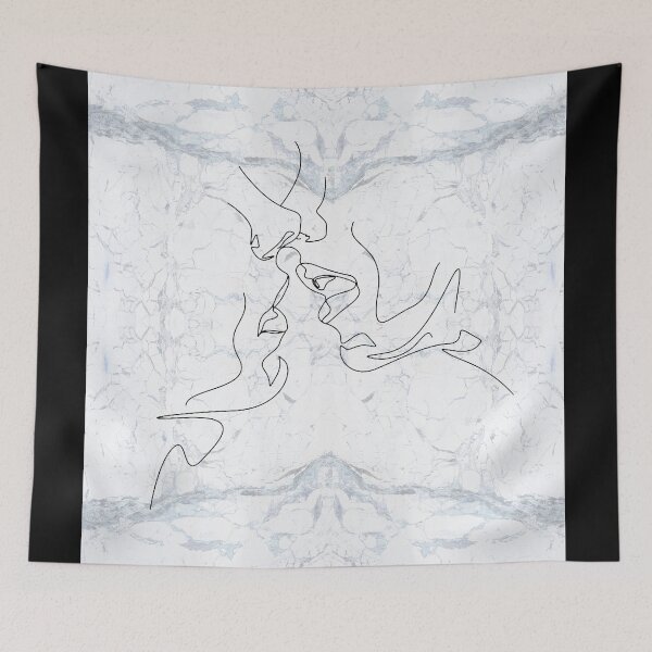 Artikelvorschau, White Black Couple Kiss Lips Continuous Line Drawing on Marble Texture Pattern  entworfen und verkauft von LaceySkies.