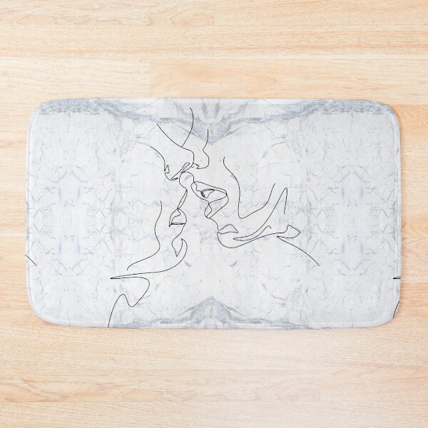 Artikelvorschau, White Black Couple Kiss Lips Continuous Line Drawing on Marble Texture Pattern entworfen und verkauft von LaceySkies.