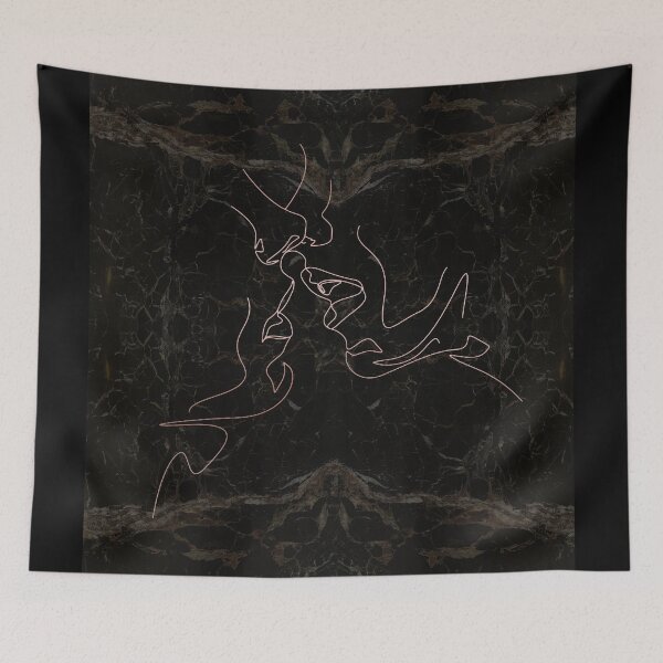 Artikelvorschau, Black Rosegold White Couple Kiss Lips Continuous Line Drawing on Marble Texture Pattern  entworfen und verkauft von LaceySkies.