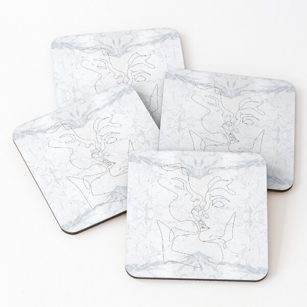 Artikelvorschau, White Black Couple Kiss Lips Continuous Line Drawing on Marble Texture Pattern  entworfen und verkauft von LaceySkies.