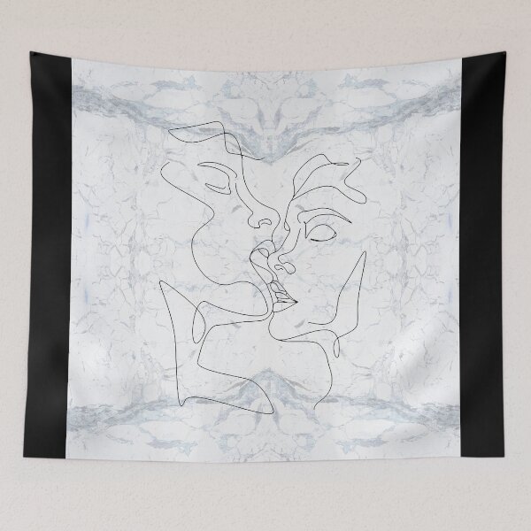 Artikelvorschau, White Black Couple Kiss Lips Continuous Line Drawing on Marble Texture Pattern  entworfen und verkauft von LaceySkies.