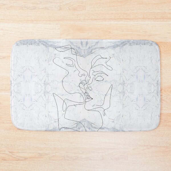 Artikelvorschau, White Black Couple Kiss Lips Continuous Line Drawing on Marble Texture Pattern entworfen und verkauft von LaceySkies.