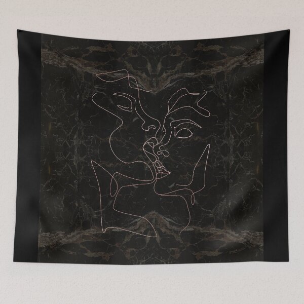 Artikelvorschau, Black Rosegold White Couple Kiss Lips Continuous Line Drawing on Marble Texture Pattern  entworfen und verkauft von LaceySkies.