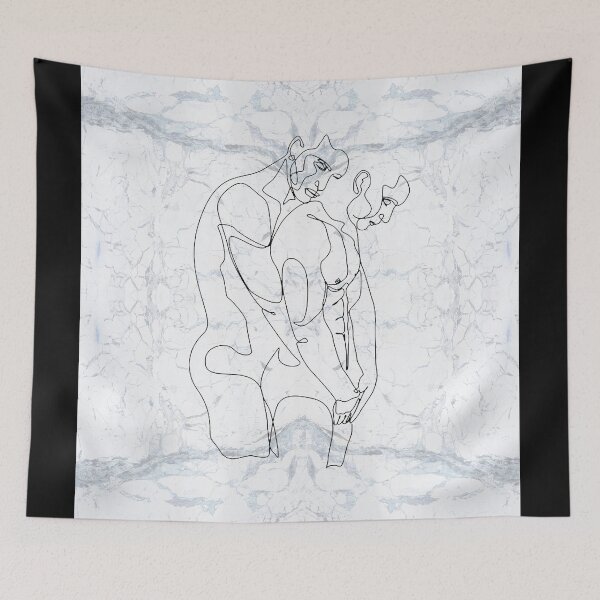 Artikelvorschau, Black White Gay Couple Silhouette Continuous Line Drawing on Marble Texture Pattern  entworfen und verkauft von LaceySkies.