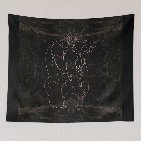 Artikelvorschau, Black Gold White Gay Couple Silhouette Continuous Line Drawing on Marble Texture Pattern  entworfen und verkauft von LaceySkies.