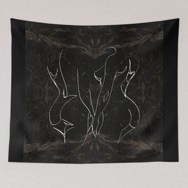 Artikelvorschau, Black Gold White Lesbian Couple Silhouette Continuous Line Drawing on Marble Texture Pattern  entworfen und verkauft von LaceySkies.