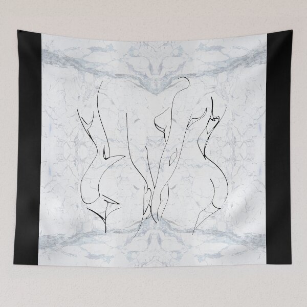Artikelvorschau, White Black Lesbian Couple Silhouette Continuous Line Drawing on Marble Texture Pattern  entworfen und verkauft von LaceySkies.