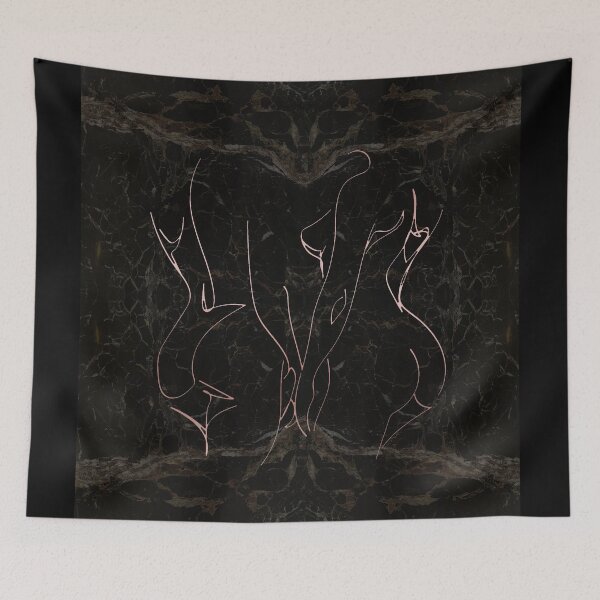 Artikelvorschau, Black Gold White Lesbian Couple Silhouette Continuous Line Drawing on Marble Texture Pattern  entworfen und verkauft von LaceySkies.