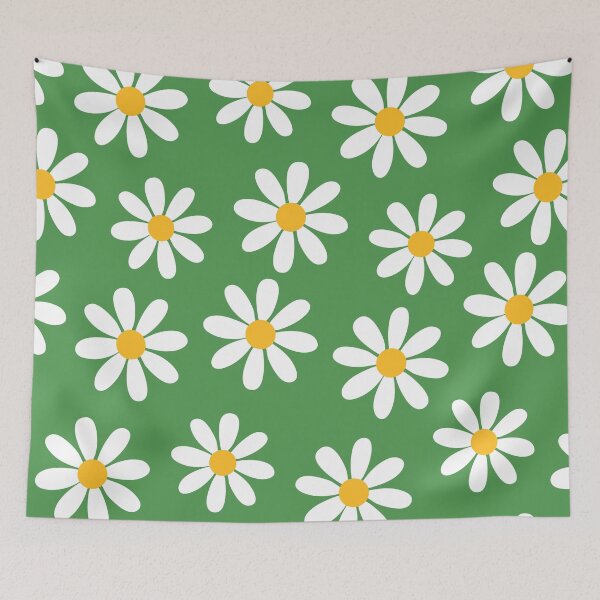 Item preview, White Daisies on Vintage Green Seamless Pattern Print designed and sold by ClaudiaFlores.