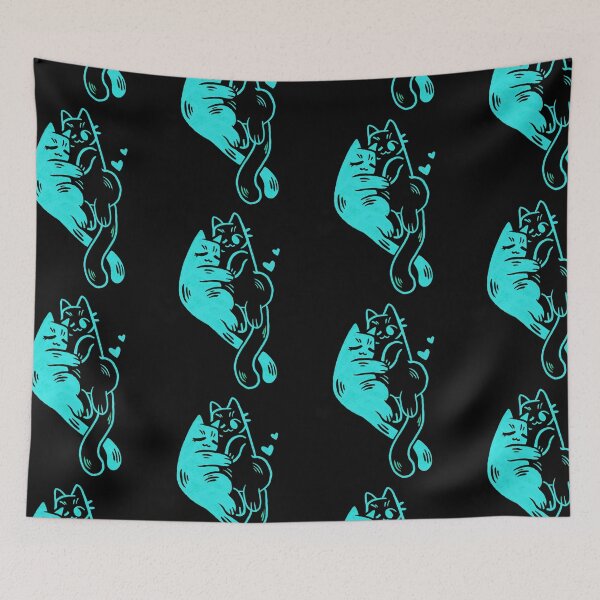 Item preview, Cyan and black love cats designed and sold by PeachieCenzie.