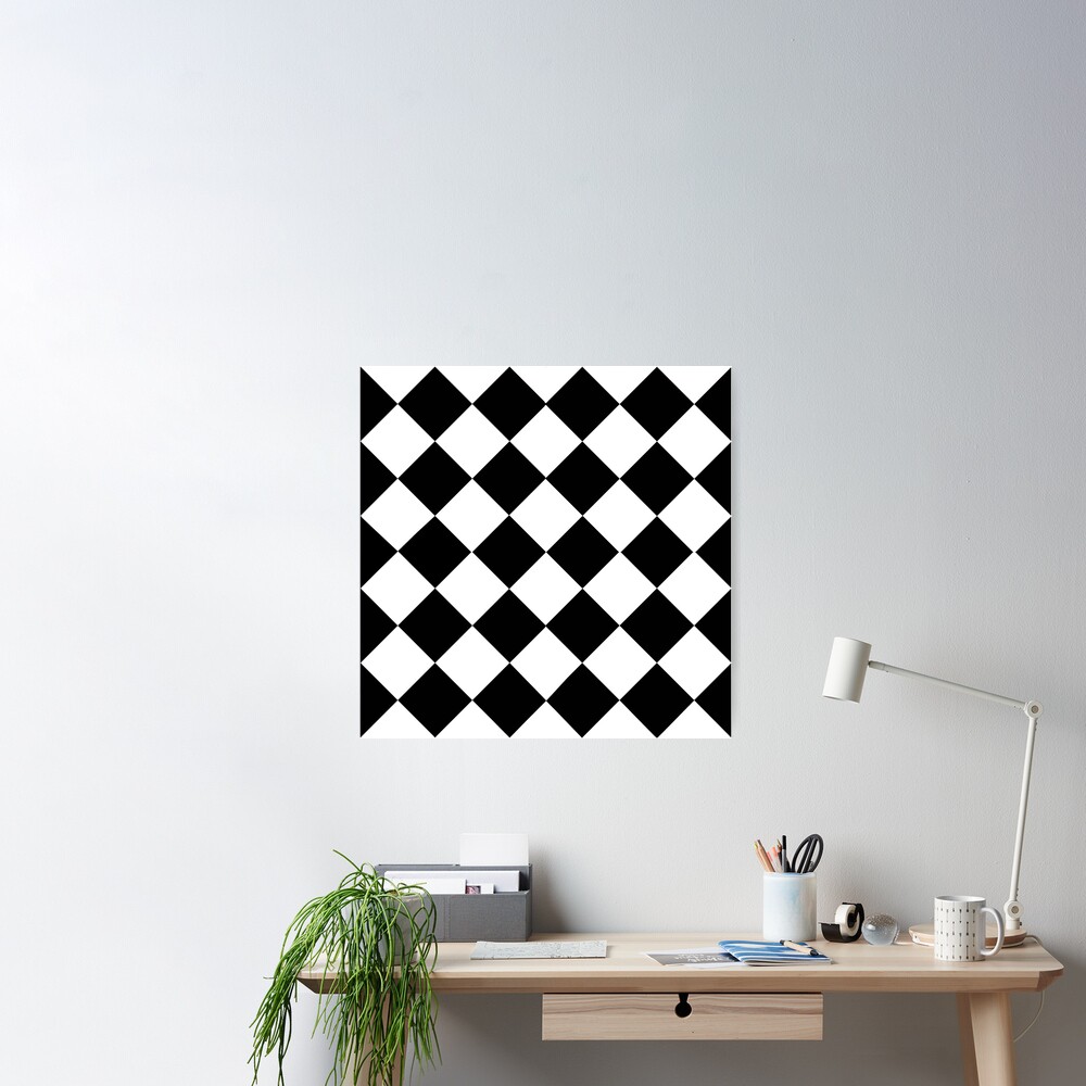 Checkers Game Wall Art with Frame, Monochrome Chess Board Design with Tile  Coordinates Mosaic Square Pattern, Printed Fabric Poster for Bathroom  Living Room, 35 x 23, Black White, by Ambesonne 