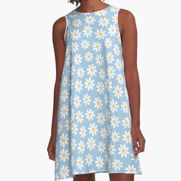 Item preview, White Daisies on Vintage Pale Blue Seamless Pattern Print designed and sold by ClaudiaFlores.