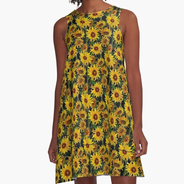 MURTIAL Womens Dress Sleeveless Neck Patchwork Vintage Elegant Sunflower A-Line Dress 