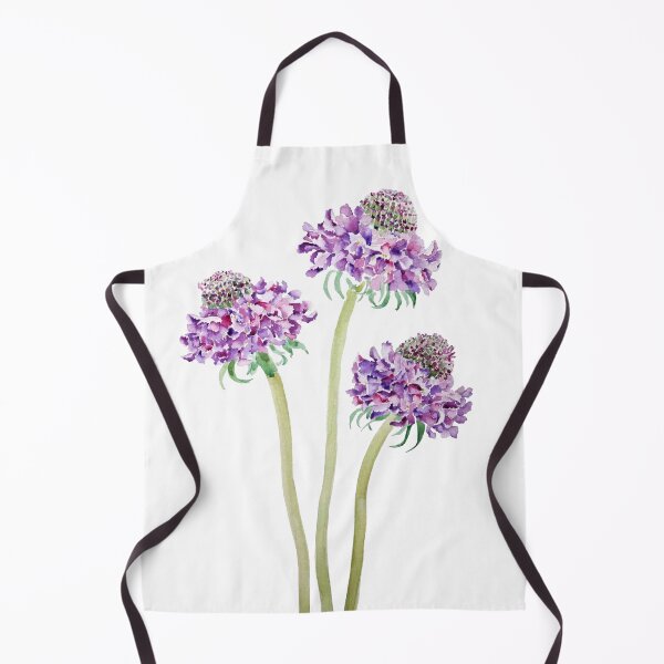 Item preview, hand painted 3 purple scabiosa scoop flowers watercolor designed and sold by ColorandColor.