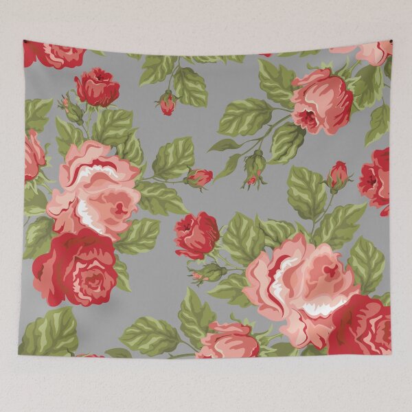 Item preview, Vintage Rose Flower And Leaves Pattern On Grey designed and sold by GraphicsClub.
