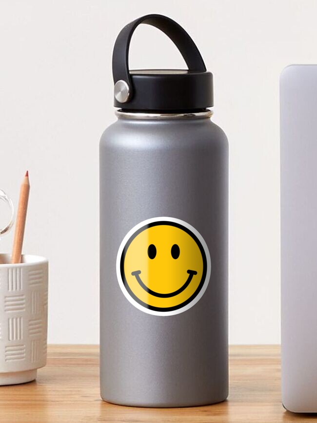 Straw Water Bottle Yellow smiley face happy smiling cartoon 60s jolly  cheerful