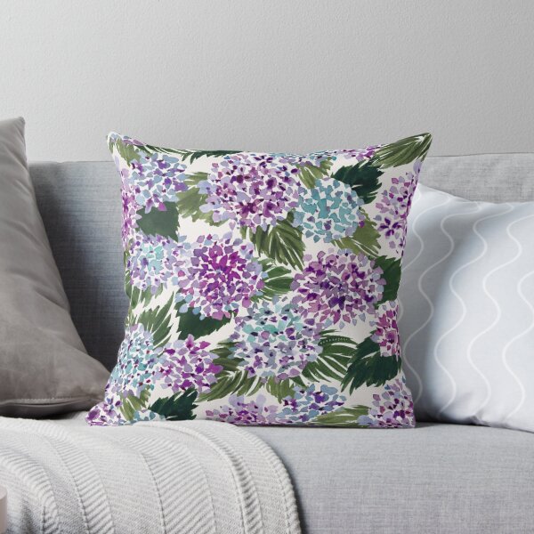 HIYA HYDRANGEA Purple Floral Watercolor Throw Pillow