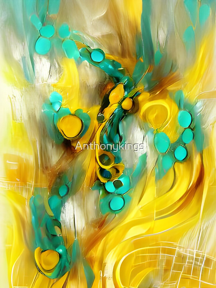 "Turquoise and Yellow original abstract digital artwork" Sticker for