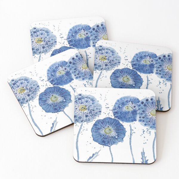 Item preview, hand painted abstract blue indigo dandelion watercolor  designed and sold by ColorandColor.