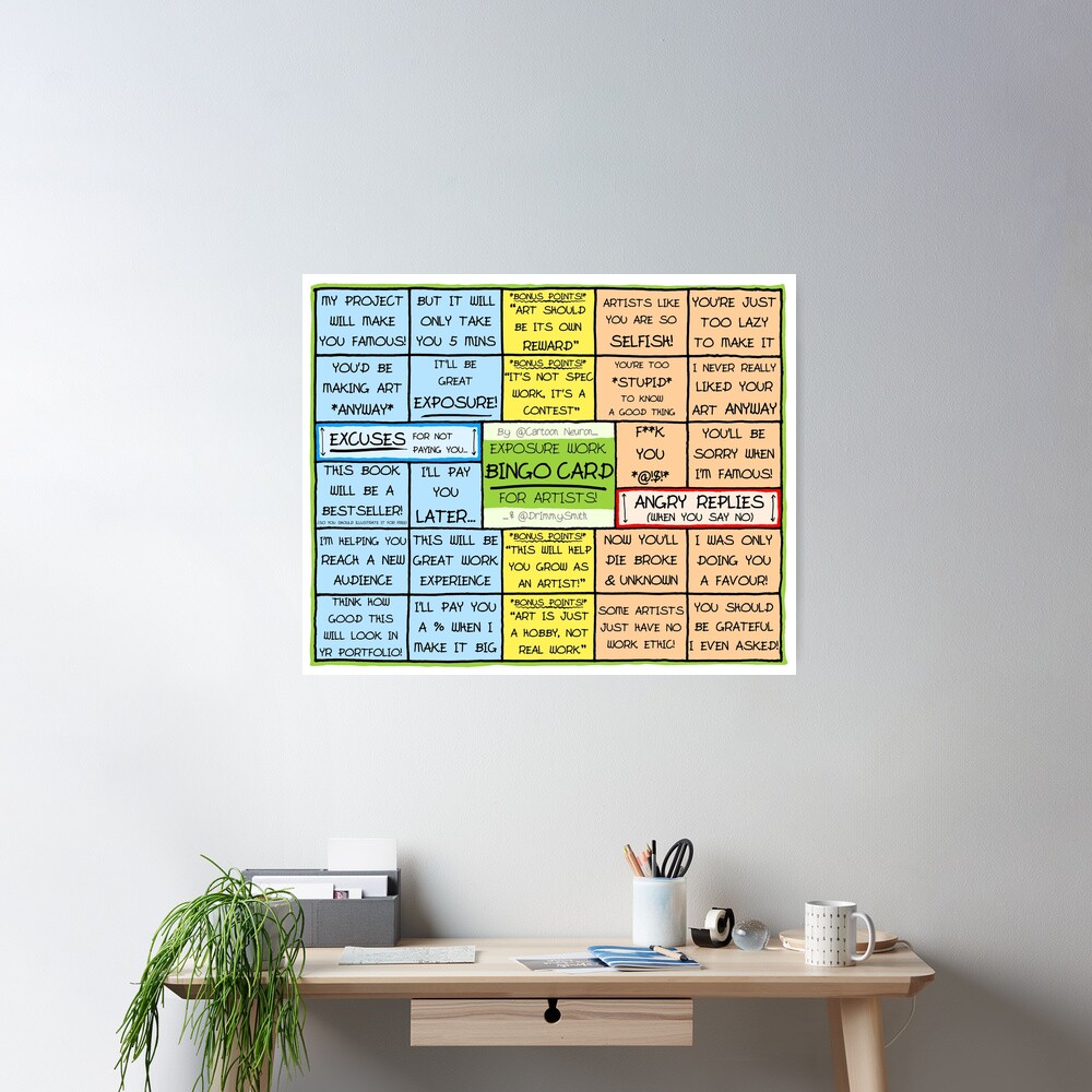 BINGO CARD FOR ARTISTS - Exposure Work Excuses & Replies Poster