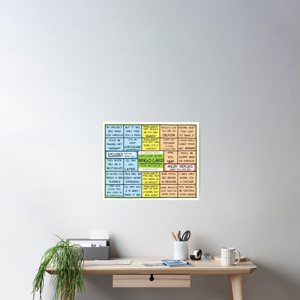 BINGO CARD FOR ARTISTS - Exposure Work Excuses & Replies Poster