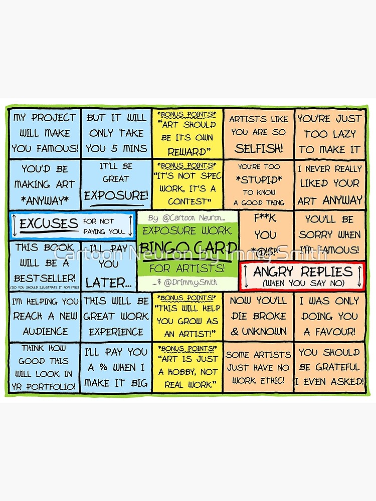 BINGO CARD FOR ARTISTS - Exposure Work Excuses & Replies by Immy