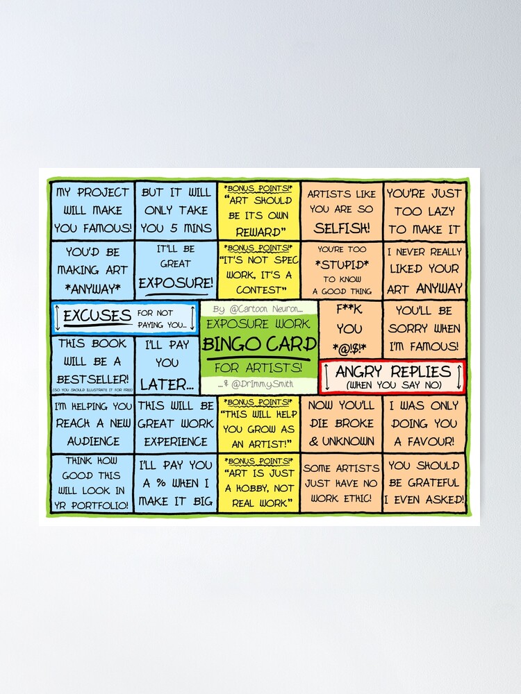 Alternate view of BINGO CARD FOR ARTISTS - Exposure Work Excuses & Replies Poster