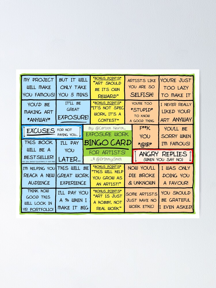 Alternate view of BINGO CARD FOR ARTISTS - Exposure Work Excuses & Replies Poster