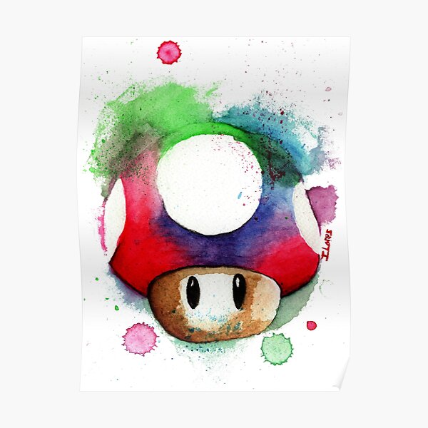 1 UP AQUARELL PILZ Design-Supermario Poster