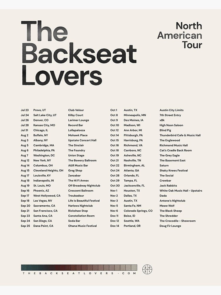 "Backseat Lovers America Tour" Sticker for Sale by tokajiabarai Redbubble