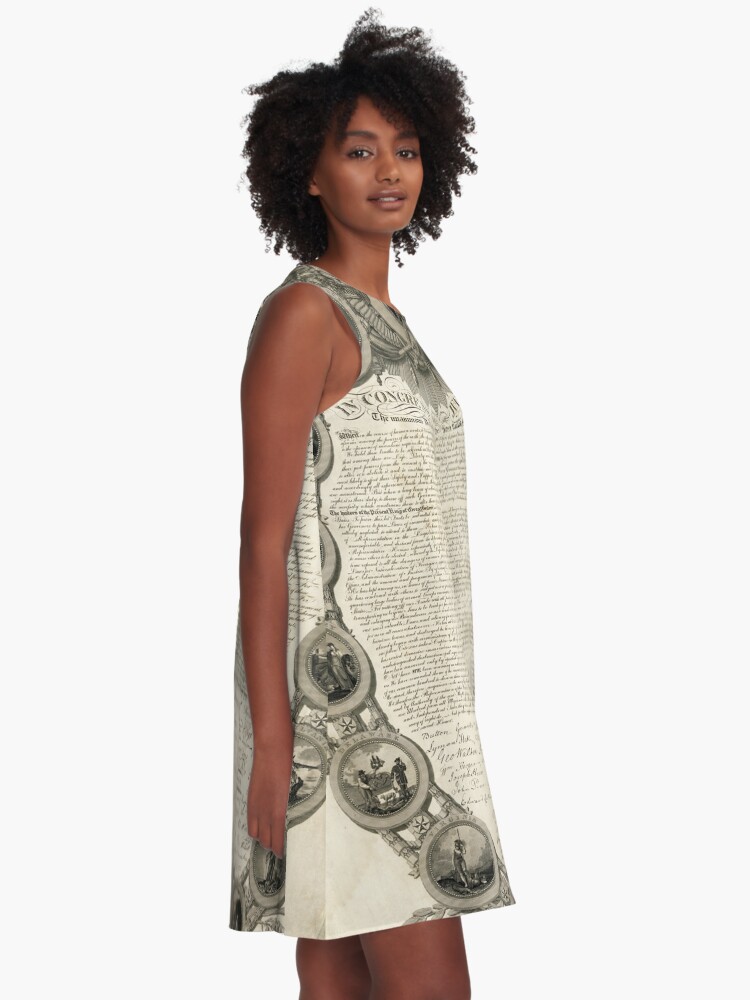 Alternate view of Facsimile of the Declaration of Independence dated April 19th 1819 A-Line Dress