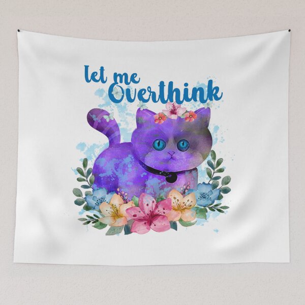 Item preview, Let Me Overthink - thinking purple cat and butterflies and flowers designed and sold by ibijin.