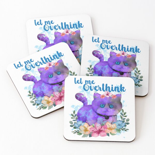 Item preview, Let Me Overthink - thinking purple cat and butterflies and flowers designed and sold by ibijin.