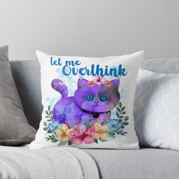 Item preview, Let Me Overthink - thinking purple cat and butterflies and flowers designed and sold by ibijin.