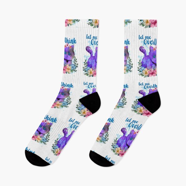 Item preview, Let Me Overthink - thinking purple cat and butterflies and flowers designed and sold by ibijin.