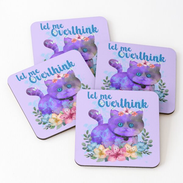 Item preview, Let Me Overthink - thinking purple cat and butterflies and flowers designed and sold by ibijin.