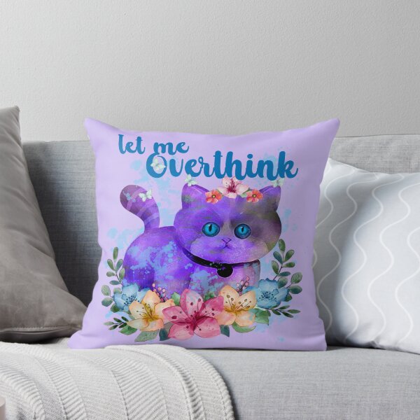 Item preview, Let Me Overthink - thinking purple cat and butterflies and flowers designed and sold by ibijin.