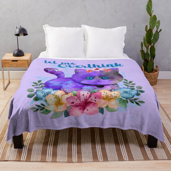 Item preview, Let Me Overthink - thinking purple cat and butterflies and flowers designed and sold by ibijin.
