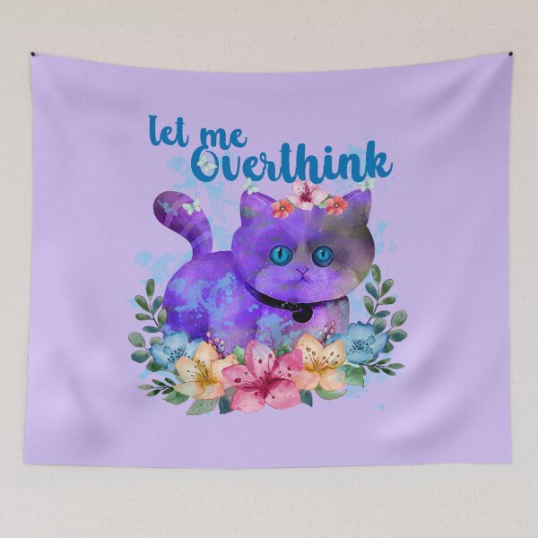 Item preview, Let Me Overthink - thinking purple cat and butterflies and flowers designed and sold by ibijin.