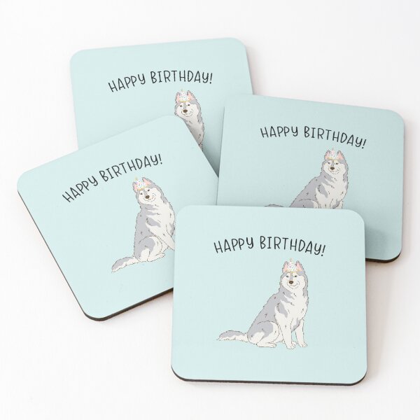 Item preview, Gray Siberian Husky Huskies Dog Happy Birthday designed and sold by thepawster.