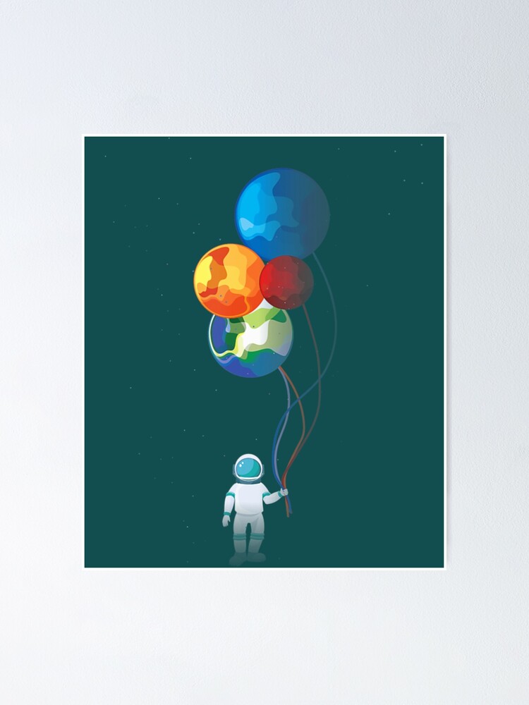 Poster « Astronaute dans l'espace tenant le ballon de la planète », par