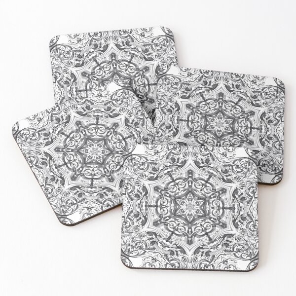 Item preview, kaleidoscope bohemian chic sketch swirls black white mandala  designed and sold by LEILA ART SPACE.