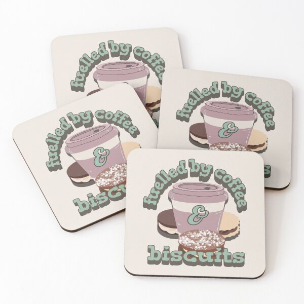 Item preview, Green And Pink Fuelled By Coffee And Biscuits Fun Slogan UK Spelling designed and sold by TrulyEpoque.