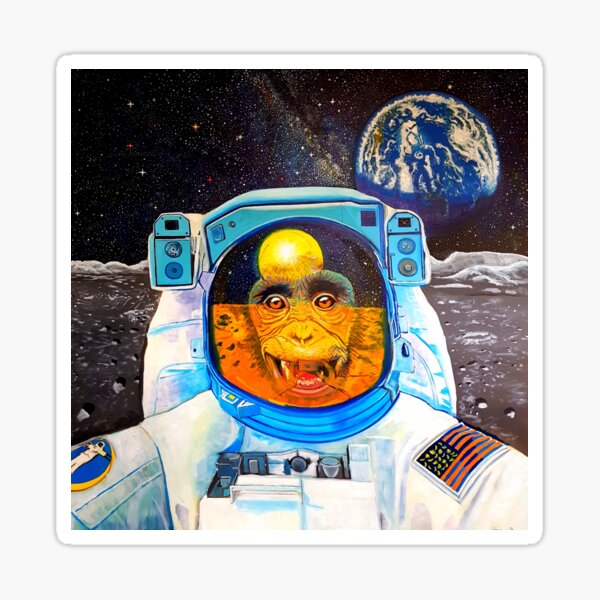 "Ham the Chimp, Moon Monkey " Sticker for Sale by SketchPrimitive