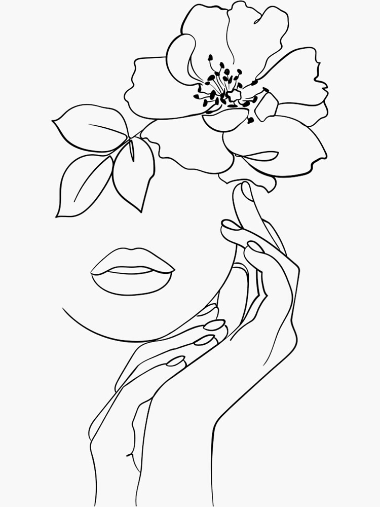 "Abstract Woman Face Flower Line Art Minimalist Aesthetic" Sticker for