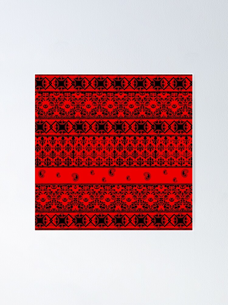 Black Fancy Patterns On Red Poster By Greenbaby Redbubble