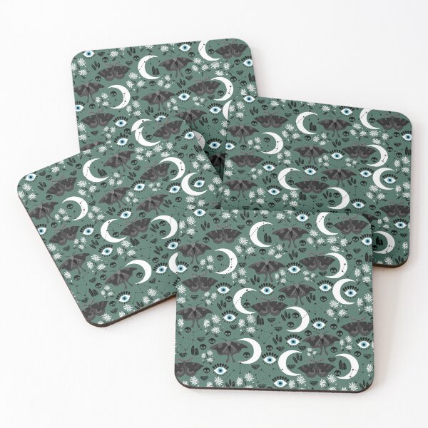 Item preview, Goth Moth Pattern with Moon, Skulls and Crystals designed and sold by kapotka.