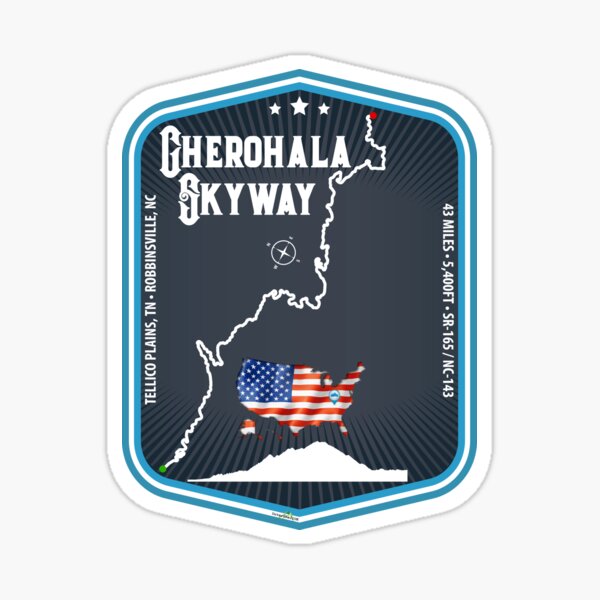 Item preview, Cherohala Skyway National Scenic Byways Tennessee, North Carolina Motorcycle Trail Map Sticker T-Shirt 03 designed and sold by OuterShellUK.