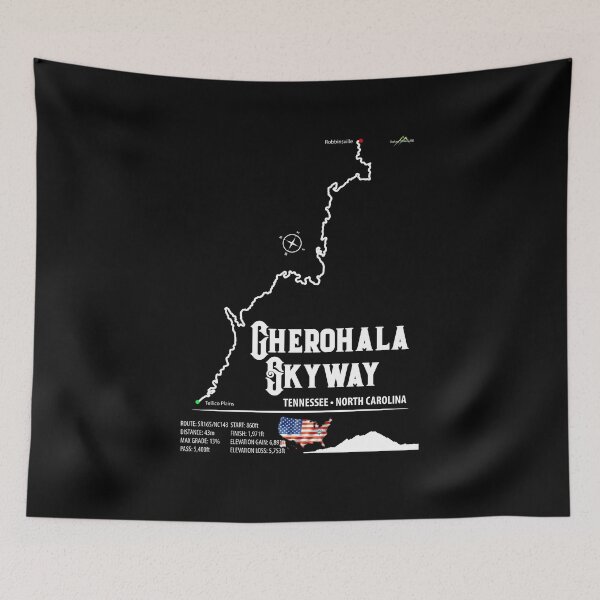 Item preview, Cherohala Skyway National Scenic Byways Tennessee, North Carolina Motorcycle Trail Map Sticker T-Shirt 03 designed and sold by OuterShellUK.